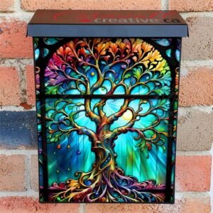 Beautiful Stained Glass Tree Colonial Mailbox Cover