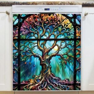 Beautiful Stained Glass Tree Magnetic Dishwasher Door Cover