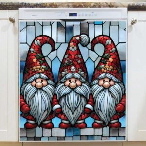 Stained Glass Cute Christmas Gnomes Magnetic Dishwasher Door Cover