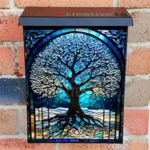 Stained Glass Winter Tree 2 Colonial Mailbox Cover