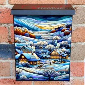 Stained Glass Winter Farmhouses Colonial Mailbox Cover