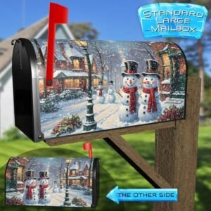 Cute Christmas Village with Snowmen Rural Farm Mailbox Cover