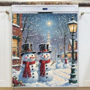 Cute Christmas Village with Snowmen Magnetic Dishwasher Door Cover