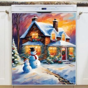 Two Happy Christmas Snowman Magnetic Dishwasher Door Cover
