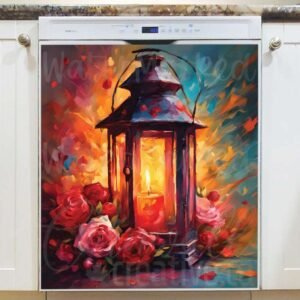 Pretty Lantern with Roses Magnetic Dishwasher Door Cover