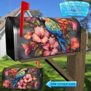 Pretty Parrot and Hibiscus Flowers Rural Farm Mailbox Cover