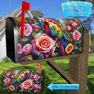Colorful Parrot and Roses Rural Farm Mailbox Cover