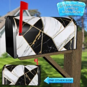 Black, Gold and White Marble Design Rural Farm Mailbox Cover