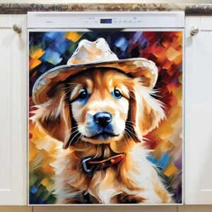 Sweet Cowboy Goldie Puppy Magnetic Dishwasher Door Cover