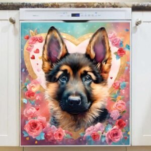 Lovely Valentine’s Puppy Magnetic Dishwasher Door Cover