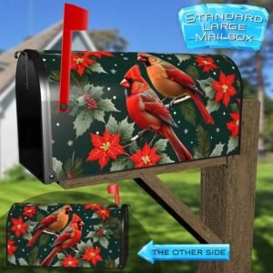 Christmas Cardinals and Poinsettias Rural Farm Mailbox Cover