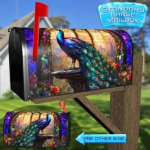 Stained Glass Window and Peacock Rural Farm Mailbox Cover
