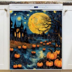 Starry Night Church and Pumpkins Magnetic Dishwasher Door Cover