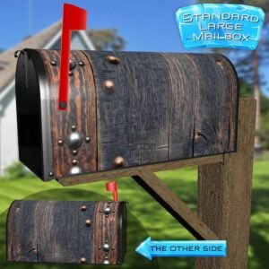 Rustic Wood with Metal Ornaments Rural Farm Mailbox Cover