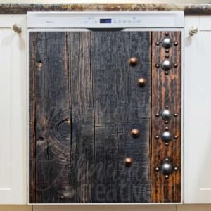 Rustic Wood with Metal Ornaments Magnetic Dishwasher Door Cover