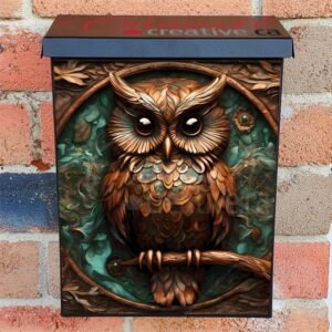 Tooled Leather Brown Owl Colonial Mailbox Cover