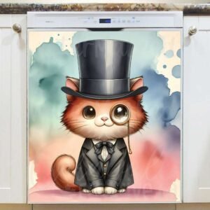 Elegant Cat Gentleman Magnetic Dishwasher Door Cover