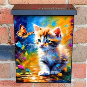 Cute Kitten Playing with Butterflies Colonial Mailbox Cover