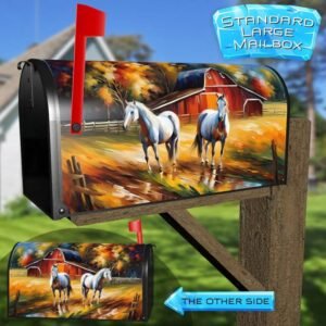 Horses at the Barn Rural Farm Mailbox Cover