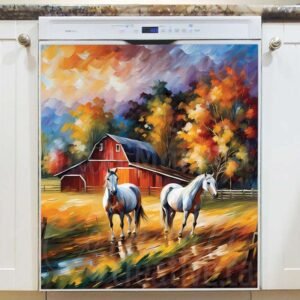 Horses at the Barn Magnetic Dishwasher Door Cover