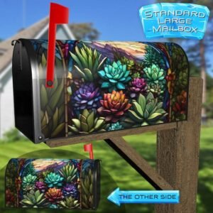 Stained Glass Blooming Succulent Rural Farm Mailbox Cover