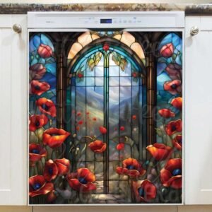 Stained Glass Poppies at the Gate Magnetic Dishwasher Door Cover