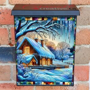 Stained Glass Winter Farmhouse Colonial Mailbox Cover