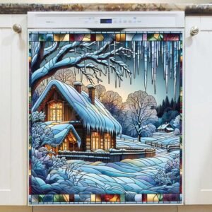 Stained Glass Winter Farmhouse Magnetic Dishwasher Door Cover