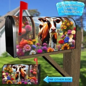Colorful Flowers and Cow Rural Farm Mailbox Cover