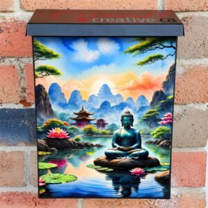 Relaxing Buddha in a Zen Garden Colonial Mailbox Cover