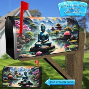 Relaxing Buddha in a Zen Garden Rural Farm Mailbox Cover