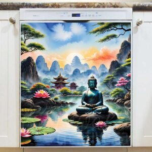 Relaxing Buddha in a Zen Garden Magnetic Dishwasher Door Cover