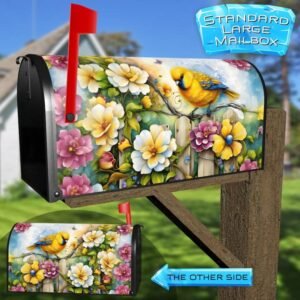 Little Yellow Bird on the Fence Rural Farm Mailbox Cover