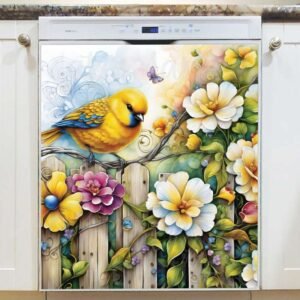 Little Yellow Bird on the Fence Magnetic Dishwasher Door Cover
