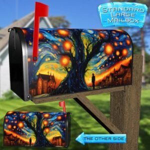 Colorful Halloween Night Rural Farm Mailbox Cover