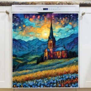 Country Church at Night Magnetic Dishwasher Door Cover