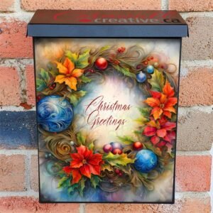 Christmas Greetings Wreath Colonial Mailbox Cover