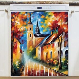 Beautiful Autumn Church Magnetic Dishwasher Door Cover