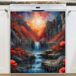 Poppies Around the Waterfall Magnetic Dishwasher Door Cover
