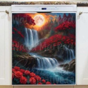 Roses Around the Waterfall Magnetic Dishwasher Door Cover
