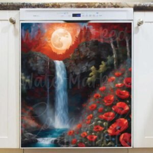 Poppies at the Waterfall Magnetic Dishwasher Door Cover