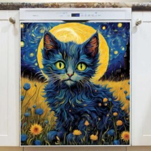 Starry Night Kitten  Magnetic Dishwasher Door Cover