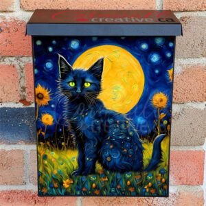 Starry Night Cat in the Meadow Colonial Mailbox Cover
