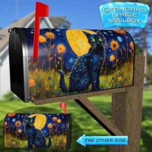 Starry Night Cat in the Meadow Rural Farm Mailbox Cover