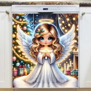 Blue Eyed Christmas Angel Magnetic Dishwasher Door Cover