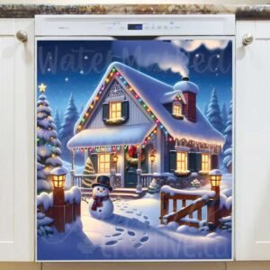 Cute Snowman at the Cottage Magnetic Dishwasher Door Cover