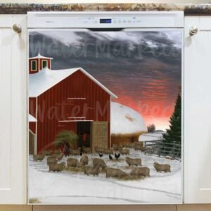 Wintertime Barnyard Magnetic Dishwasher Door Cover