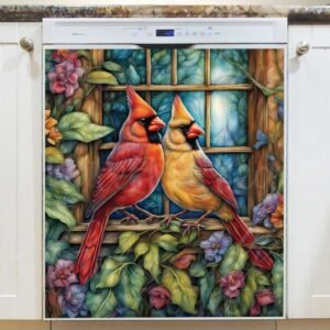 Lovely Summer Cardinals at the Window Magnetic Dishwasher Door Cover