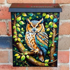 Beautiful Owl on a Branch Colonial Mailbox Cover