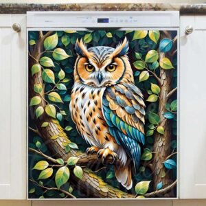 Beautiful Owl on a Branch Magnetic Dishwasher Door Cover